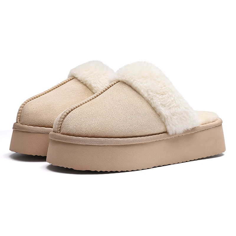 Comwarm Warm Fur Fluffy Slippers For Women Winter New Indoor Thick Sole Plush House Slides Brand Cotton Shoes Warm Fuzzy Slipper