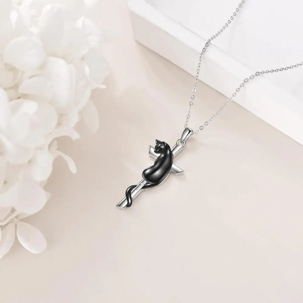 Black Cat Cross Necklace Cross Necklace Valentine's Day Birthday Party Gift Jewelry necklace for women