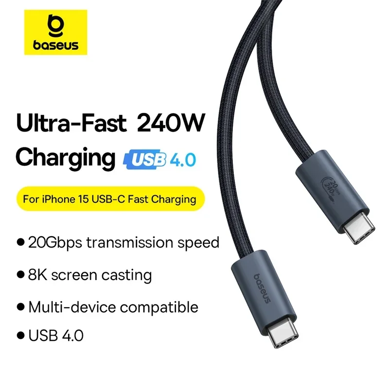 Baseus 240W USB 3.1 20Gbps USB C Cable For iPhone 15 Promax 8K 60HZ Type C to Type C Data Cable For MacBook