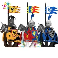 Kids Toys Medieval Knights Building Blocks 4 Side Printed Mini Action Figures Flag Helmet Armor Toys For Kids Birthdays Gifts