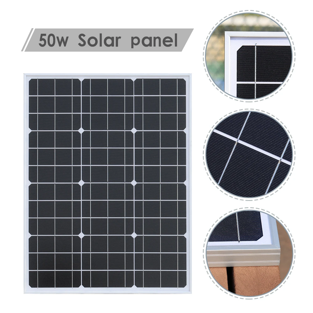 XINPUGUANG 50W Rigid Solar Panel 18V 50 Watt Monocrystalline PV Module Power Charger for Farm Fence Street Light Pumps House Car