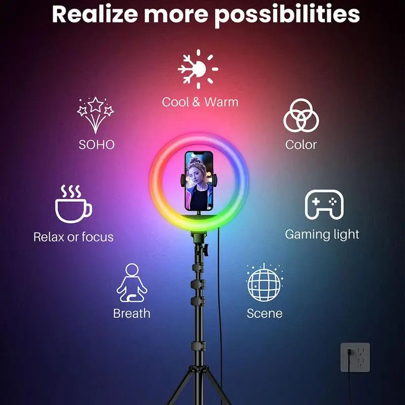 portable Photography Video Lights Kit 8/10 /12 inch Dimmable RGB LED Selfie Ring Fill Light With stand New Makeup Video Live Kit