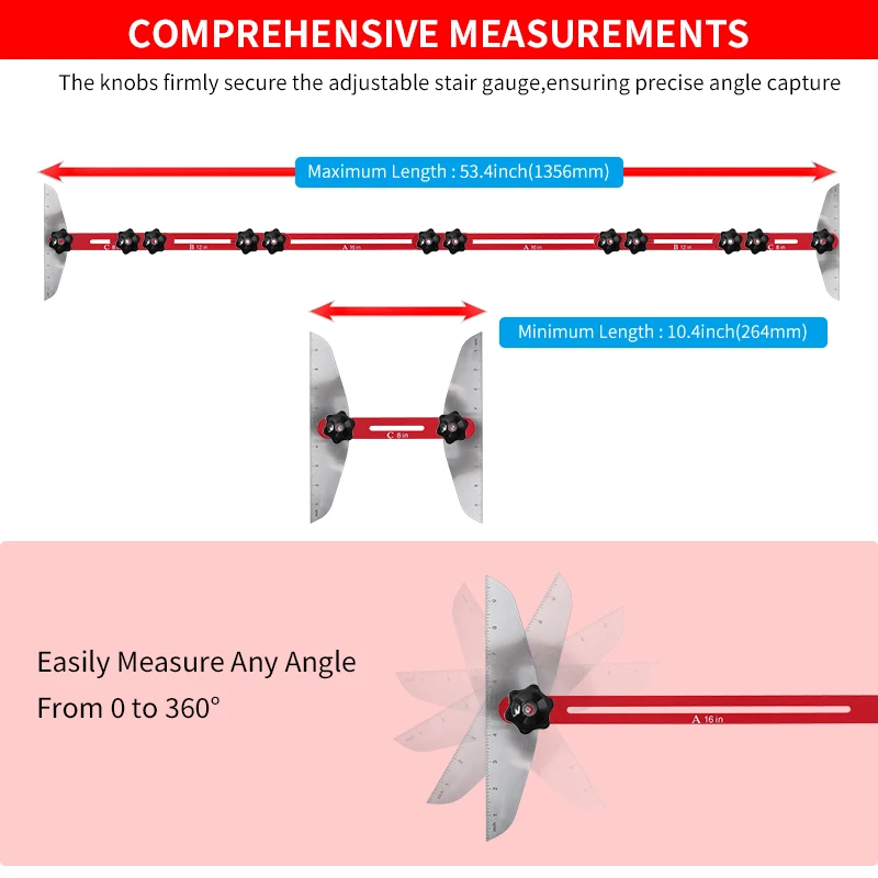 Szablon bieżnika schodów Regulowany układ półki Scribe Miernik bieżnika schodów Narzędzie pomiarowe do schodów Podstawki Narzędzie do półek Jig