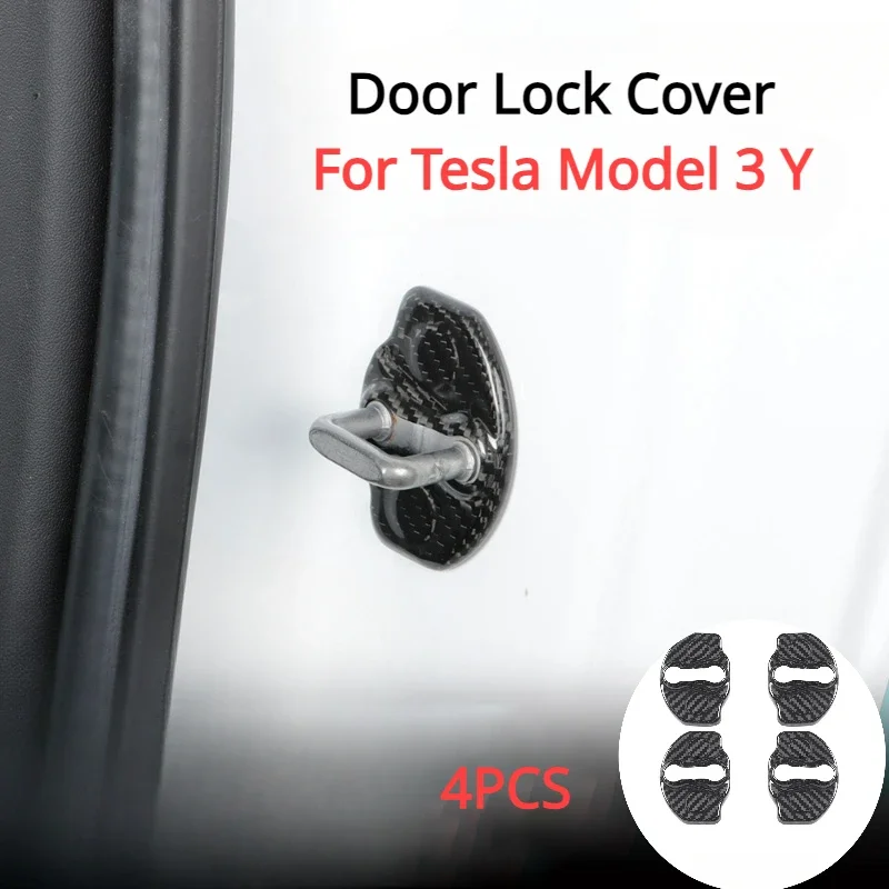 

Real Dry Carbon Fiber Car Door Mute Damping Cushion Door Lock Buckle Car Door Anti-collision Protective Cover For Tesla Model3 Y