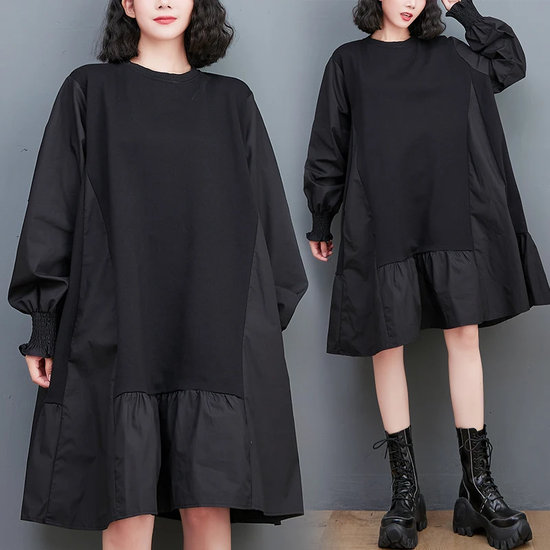 فستان نسائي من TANNT موضة ربيع خريف 2025 جديد كل مباراة برقبة دائرية وأكمام واسعة مرقع فساتين فضفاضة غير رسمية على شكل حرف a للنساء #3