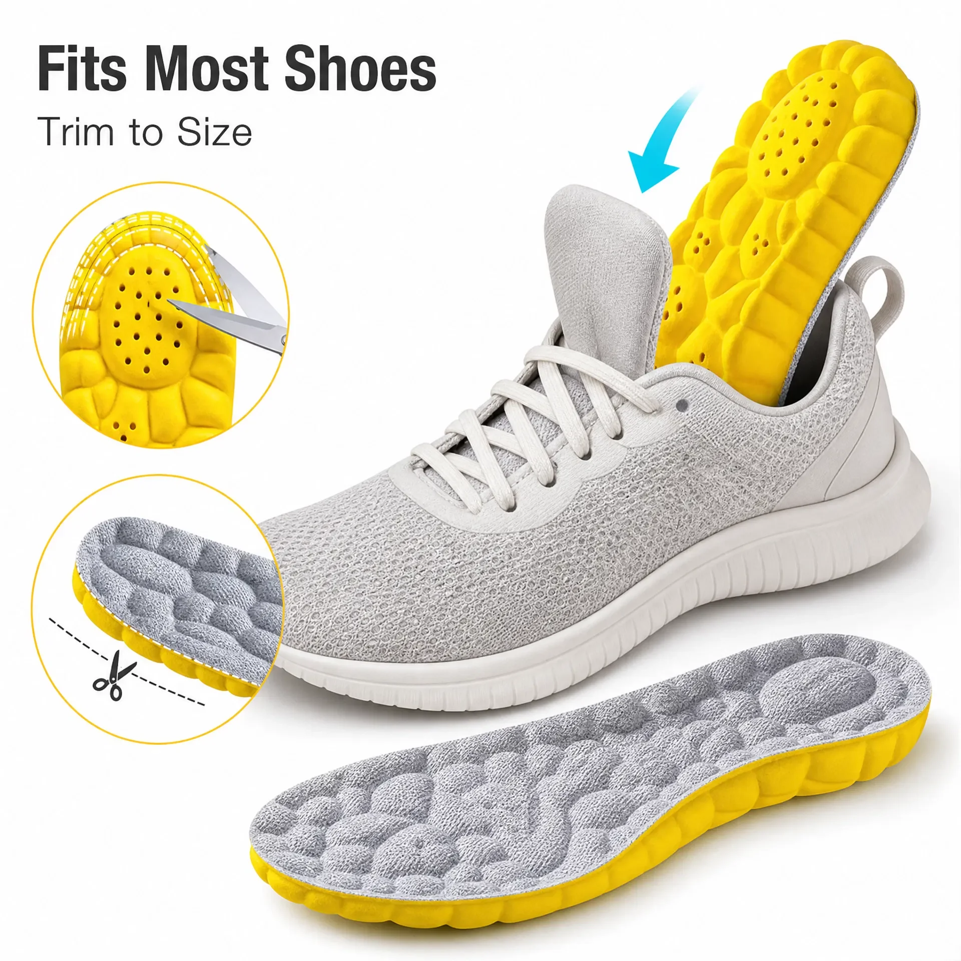 Soft Shock Absorbing Shoe Insoles Inserts Anti Fatigue Sweat Wearing Pad For Running Walking Daily Sports Foot Care