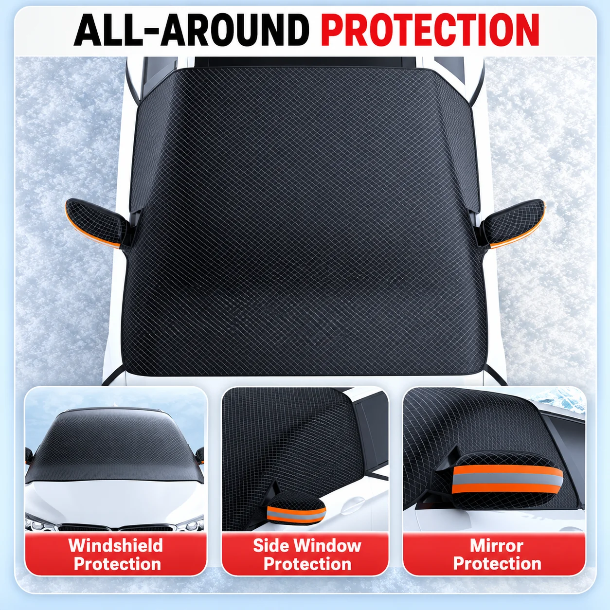 Windshield Snow Cover with Mirror Covers, Magnetic Oxford Fabric Frost Protector with Hook Straps for Winter Outdoor Parking