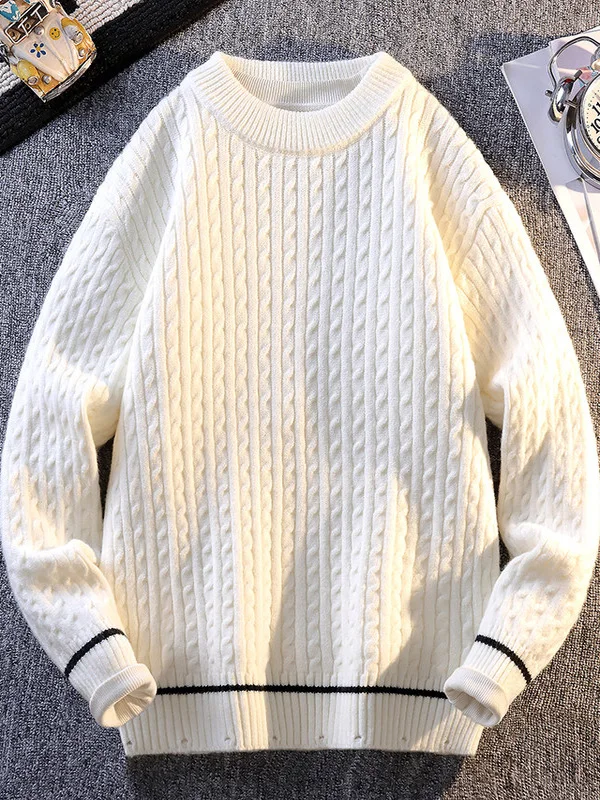 

Модный утепленный вязаный свитер для подростков, мужской базовый слой для зимнего сезона, универсальная футболка из полиэфирного волокна с длинным рукавом