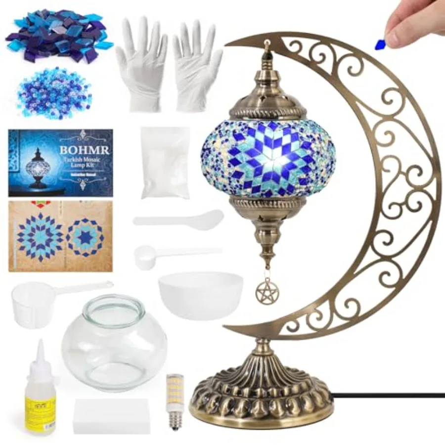 

DIY Turkish Mosaic Lamp Kit, Moon Stained Glass Lamp Making Kit- Easy, Fun, No Experience Needed, Mosaic Art and Craft Project