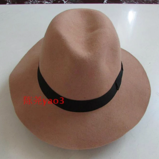 100% wool men\'s women\'s top hat fashion wide brim hat trend felt hat basin hat 7.5CM