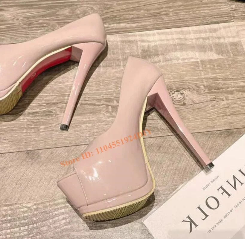 

150Mm Heeled Women Pumps Platform Round Peep Toe Stiletto High Heels Party Prom Handmade Ladies Shoes Woman Big Size 41 42