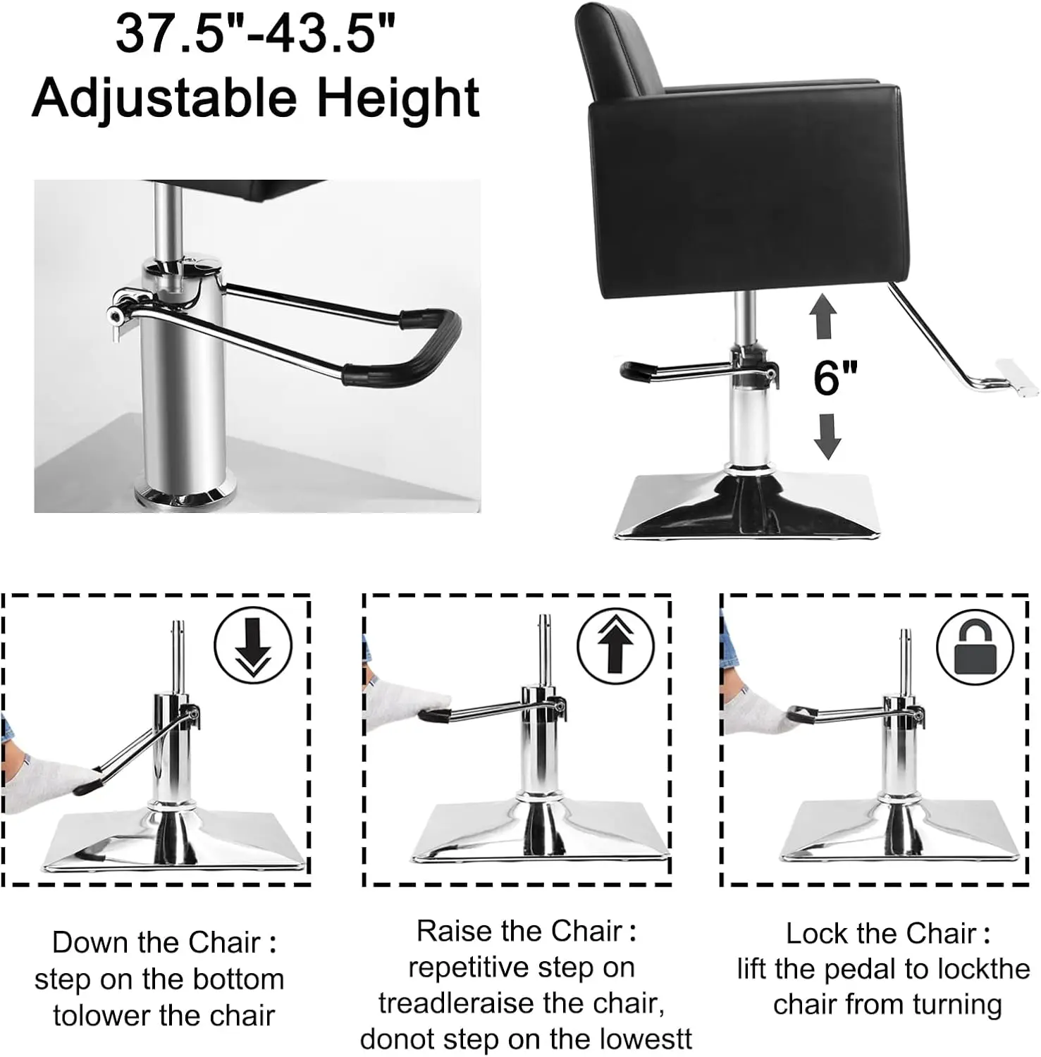 Chaise de salon de coiffure avec pompe hydraulique, équipement de beauté spa réglable, capacité de 330 lb, rotation à 360 °