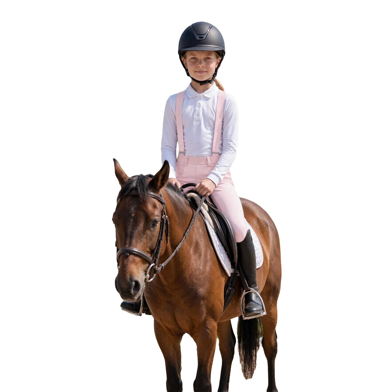Reithose für Mädchen, elastischer Bund, Sportleggings mit Taschen und Schultergurten. – Detail 8