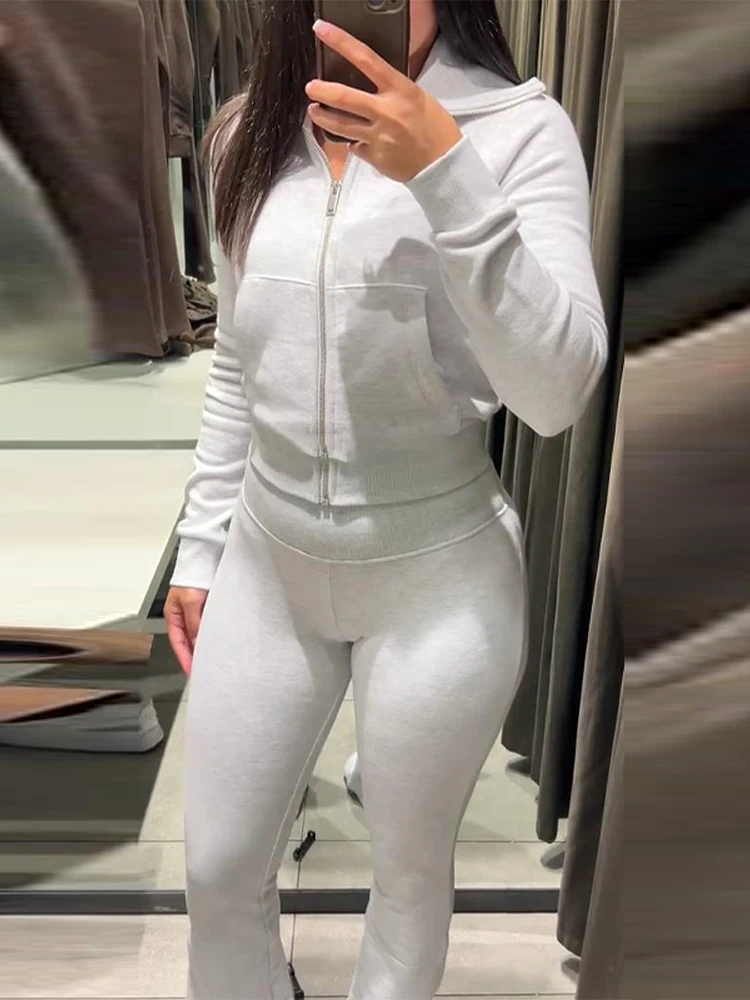 سستة أفخم سترة السراويل الطويلة سيدة مجموعة بلون التلبيب الستر عالية الخصر ضئيلة جرس أسفل السراويل مجموعات المرأة الجديدة عادية