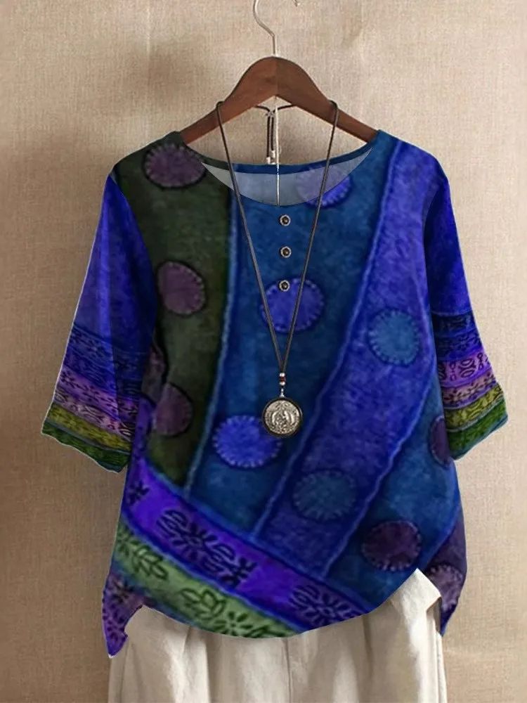 Women Print T Shirt Top Fashion O Neck Short Sleeve Loose Pullover Tshirts For Female Casual Boho Holiday Womens Clothing Summer
