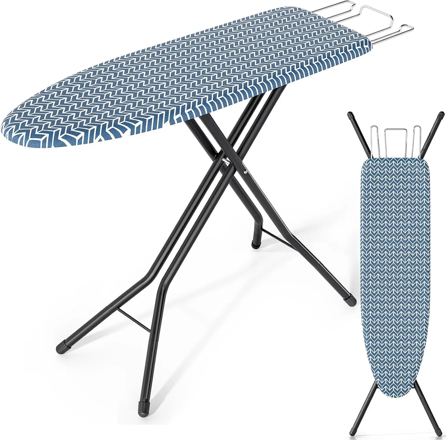 

Foldable Ironing Board Full Size with Adjustable Height, Heavy Duty Metal Legs & Thick Cover, 43x13 Blue