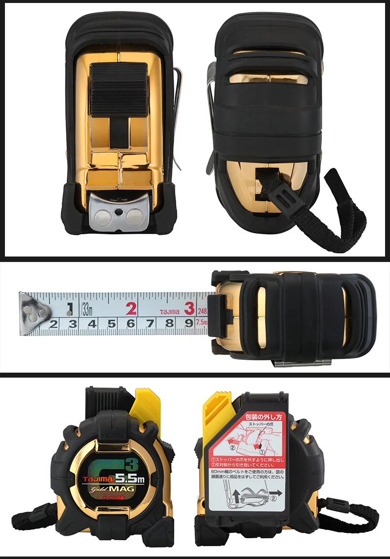 Tajima G3 Serie Gold Maßband Stahlmaßband 5,5 m 7,5 m Lineal Doppelseitig hochpräzise mit Kettenverschluss – Detail 5