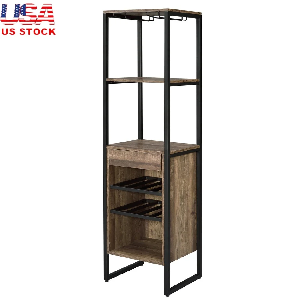 

Modern Wine Rack with Glass Holder Drawer and Open Shelves Dining Room Storage Wine Bottle Organizer Furniture