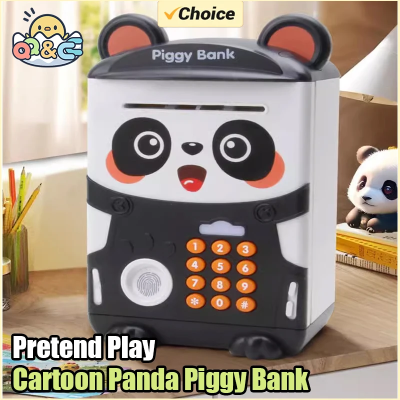 กระปุกออมสินไฟฟ้า Kawaii Panda Moneybox รหัสผ่านลายนิ้วมือ Banks บันทึกเหรียญเงินสดของเล่นเด็กวันเกิดคริสต์มาสของขวัญ