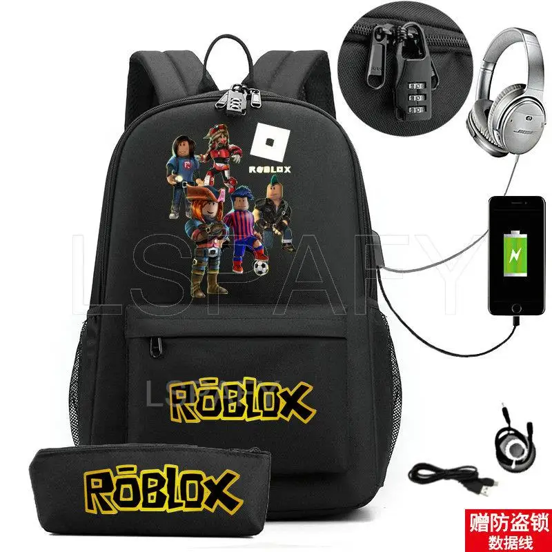 Plecak szkolny z motywem Anime ROBLOX torba szkolna na plecak dla chłopców plecak dla dzieci chłopców torba na laptopa USB