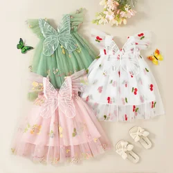 Baby Girl Dresses Summer Mesh Cherry Floral Girls Princess Dresses Cute Girls Wedding Flower Girl Dresses