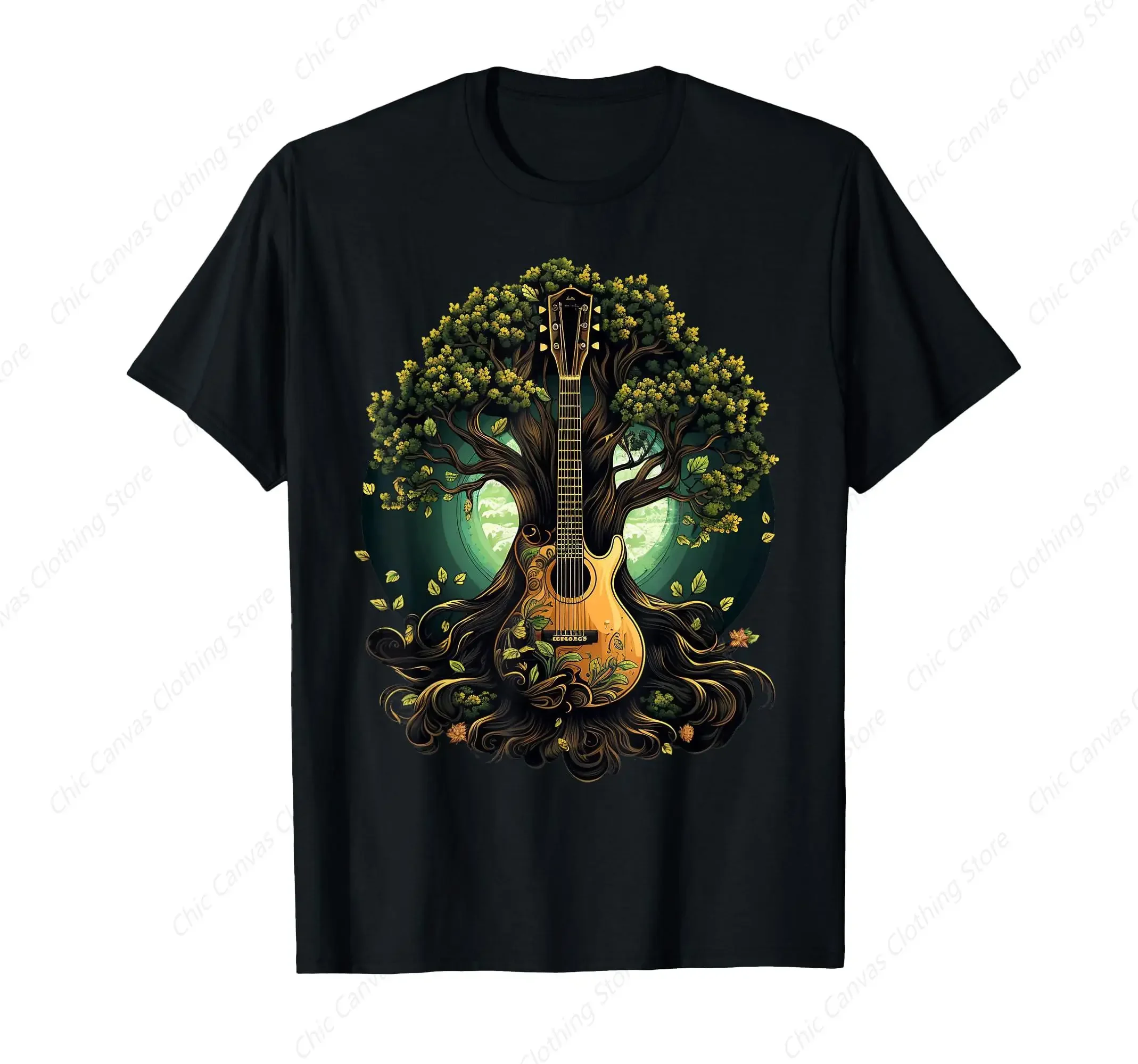 

Acoustic Guitar Tree of Life Graphic Print Men's Breathable Cotton T-Shirt