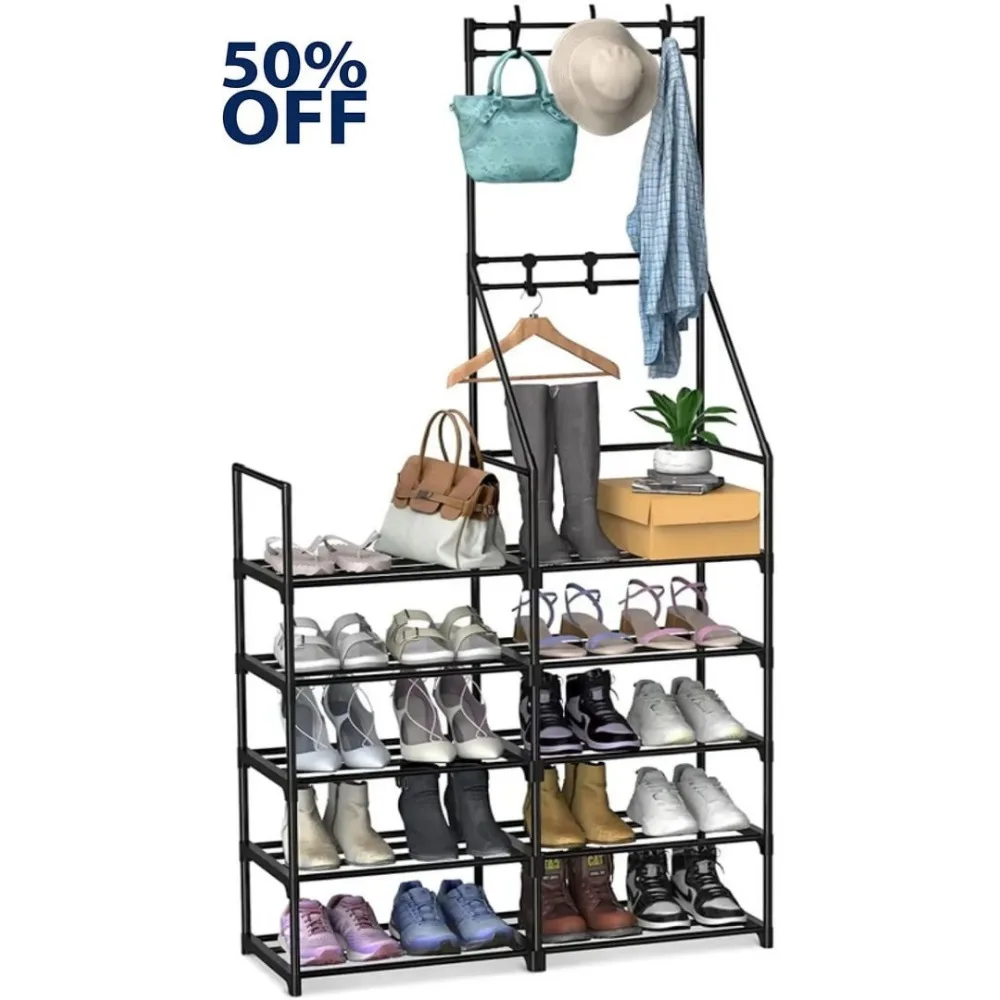 

5-Tier Shoe Rack Organizer, Freestanding Coat and Shoe Rack, 25 Pairs Shoe Shelf for Entryway