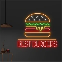 Custom Hamburger Neon Led Sign Burger Neon Signs Fast Food for Restaurant Kitchen Hamburger Store Wall Decor Logo Night Light