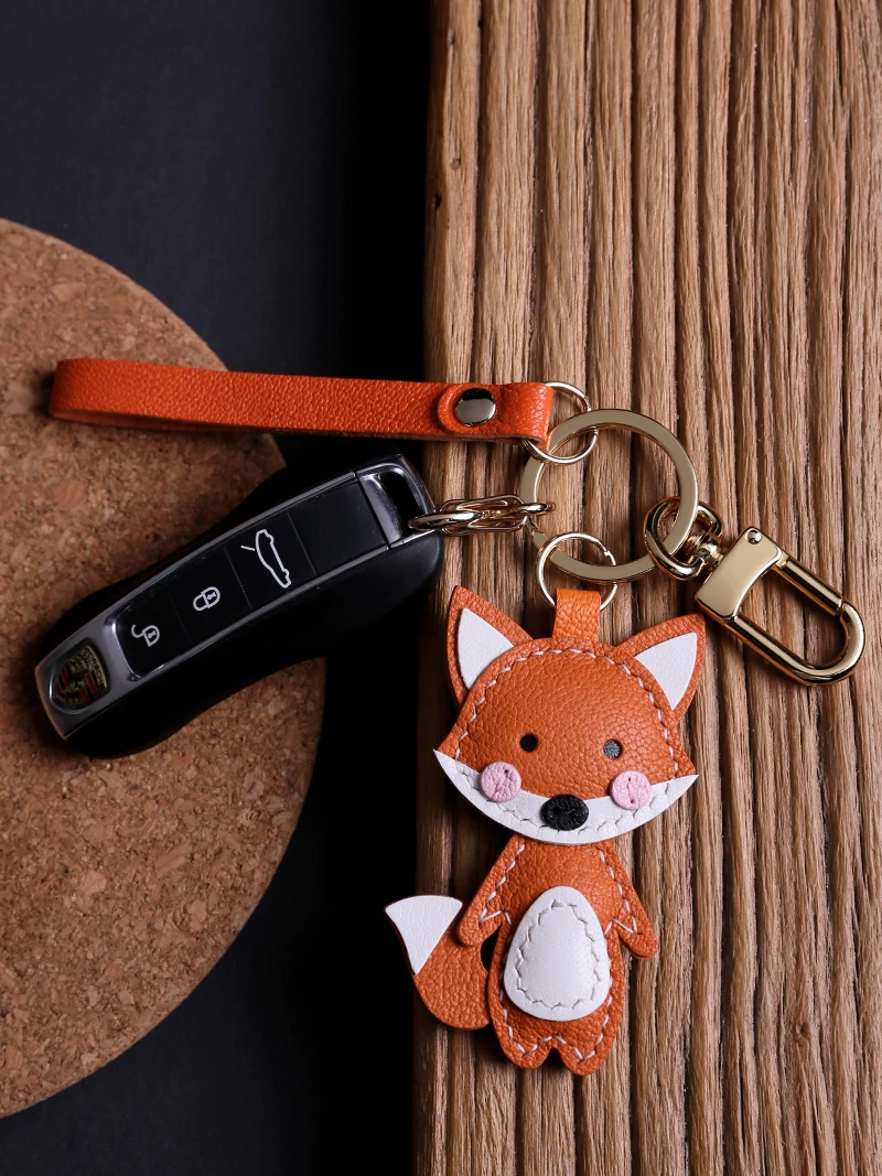 Handmade leather Bag charm Little Fox bag pendant, leather car keychain Bag pendant, doll small decoration Birthday gift Keyring