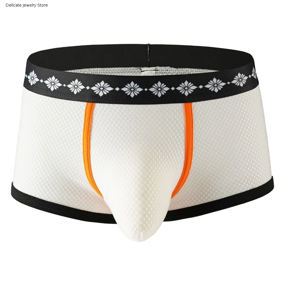Comfortable Low-waist Men's Underwear Breathable Patchwork Boxer Shorts Mesh Design Panty for Male Daily