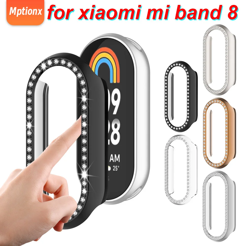 Diamond Case for For Mi Band 8 Hard PC Hollow Bumper Protective All-around Frame for iWatch Mi Band 8 Watch Accessories