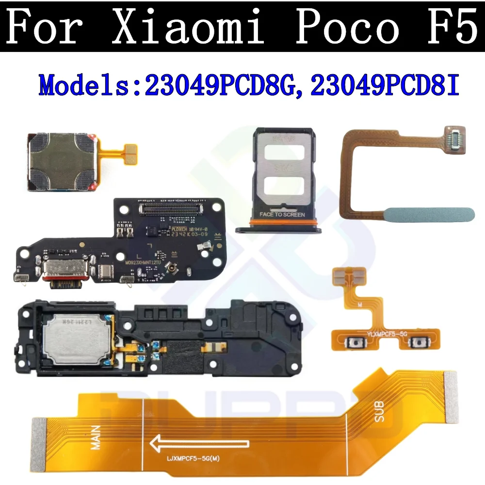 

SIM Card Charging Port Board Fingerprint Sensor Volume Off On Motherboard Flex Cable For Xiaomi Poco F5 Top Ear Loud Speaker