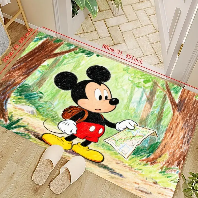 

1 шт., напольный коврик Disney с Микки Маусом и лесными приключениями, милый персонаж мультфильма с картой, нескользящий коврик для входа в дом,