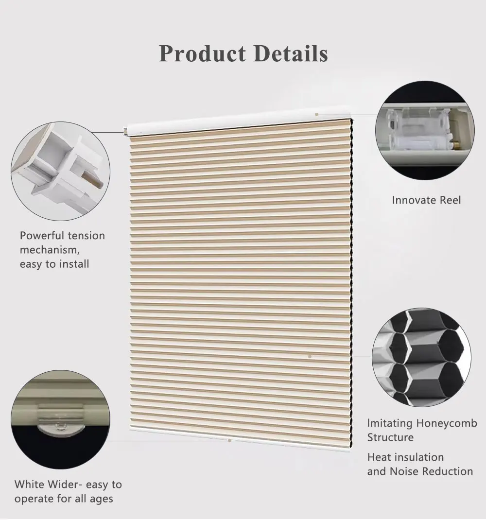 No Drill Without Drilling Electric Automatic Smart Remote Control Blackout Motorized Cellular Shades Honeycomb Blinds for Window