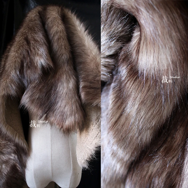 Faux fox fur grass cloth thick coat long hair big clothes designer brown autumn winter fabric for clothing plush fur tissu telas