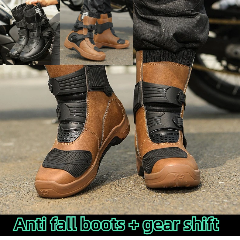 Motorcycle shoes with anti splash rubber sole wear-resistant anti knock shock-absorbing motorcycle travel riding equipment