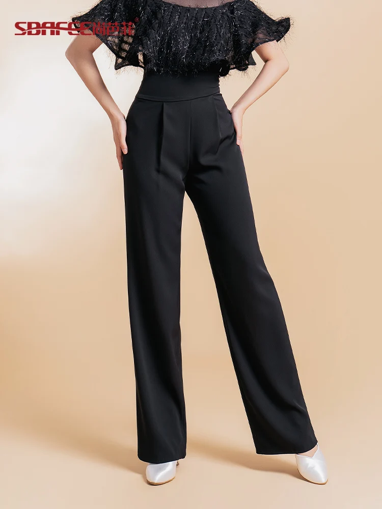 2023 Modern Dance Pants Women's New Ballroom Dance High Waist Straight Pants Latin Dance Practice Pants L2223