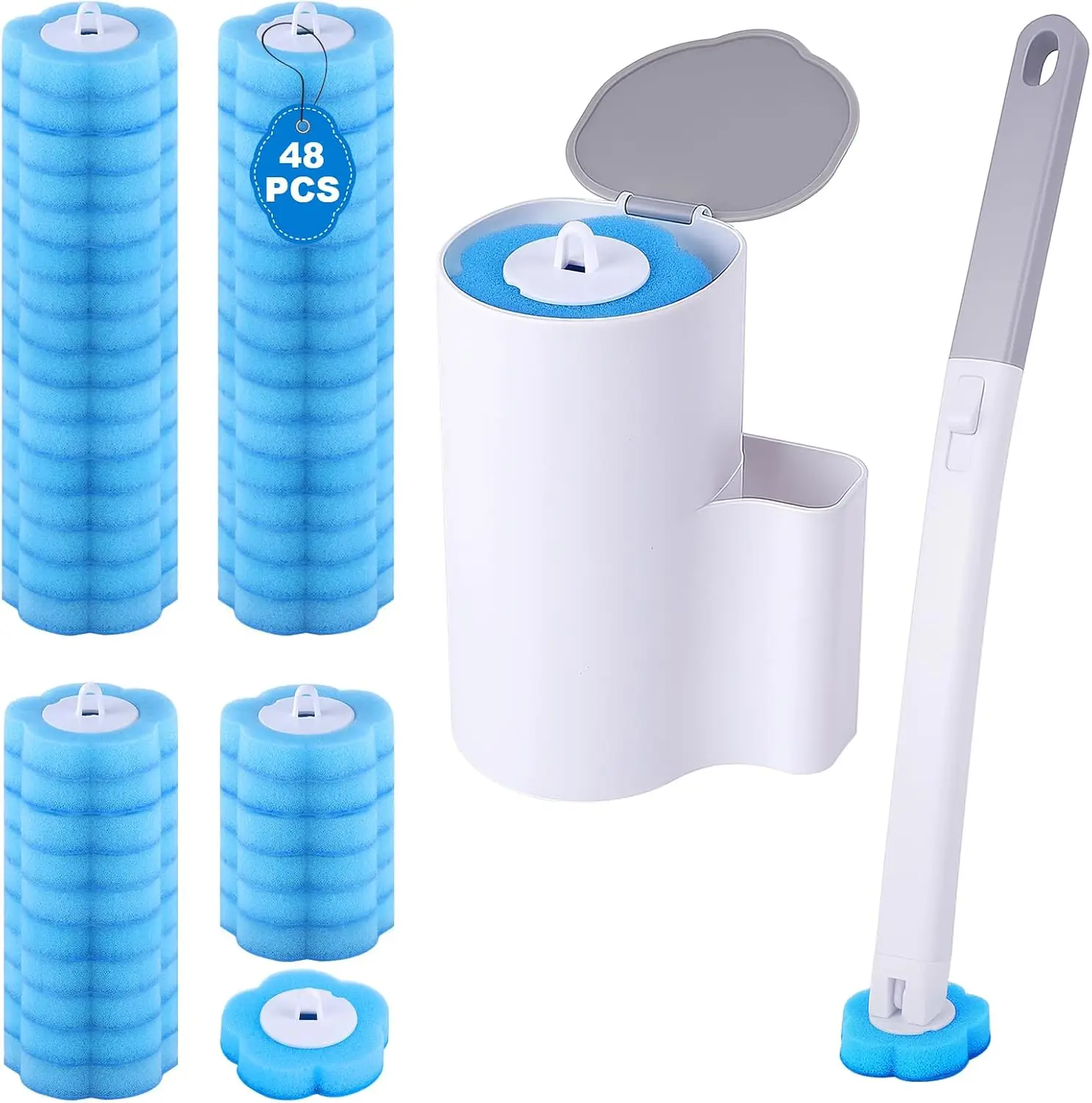 

Disposable Toilet Brush Set with 48 Refills & Wall-Mounted Holder for Hygienic Bathroom Cleaning
