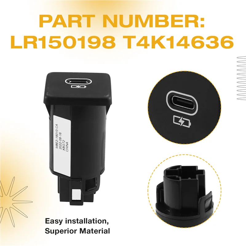 Soquete USB-C LR150198 T4K14636 projetado para Land Rover Defender II L494 Range Rover Sport Executive