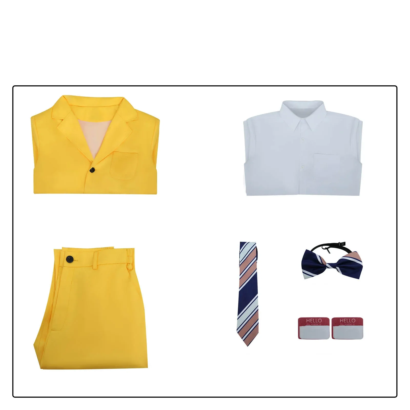 ภาพยนตร์ BOB คอสเพลย์เครื่องแต่งกายผู้ชายผู้หญิง Tie Coat Top กางเกงชุด BOB สีเหลืองชุดเครื่องแบบฮาโลวีน Carnival Disguise Party เสื้อผ้า