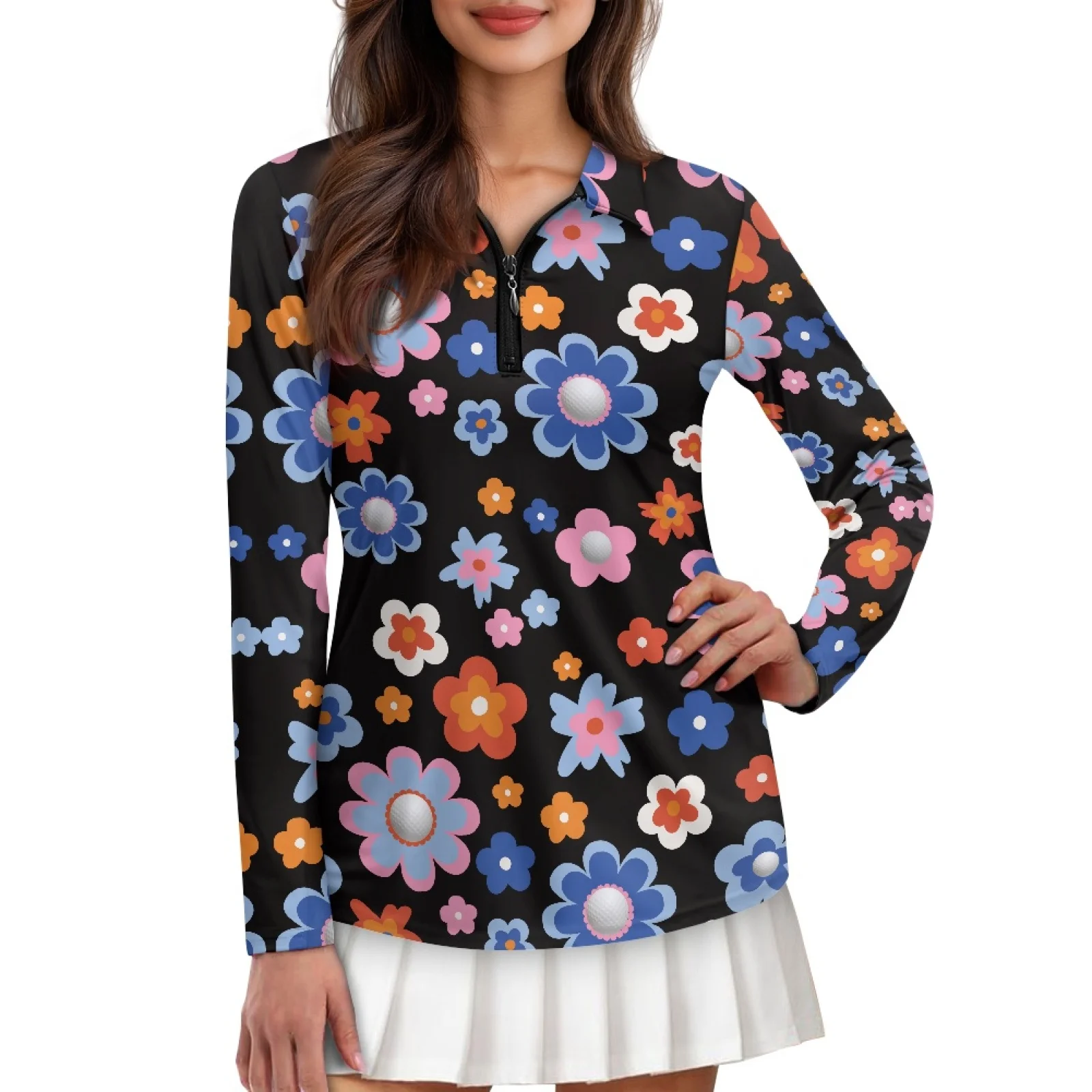 PENSTROLL Cartoon Flowers Womens Breathable Golf Shirts for Women Soft Tennis Hiking Shirts for Vacation