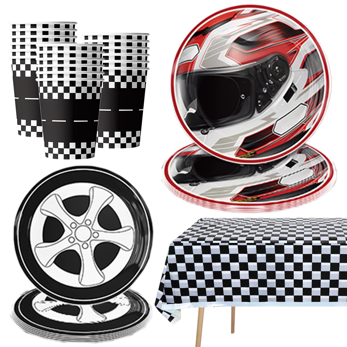 Racing Car Birthday Party Black White Checkered Tableware Pennant Banner for Boys Kids Formula 1 Race Party Decor Favors Gifts