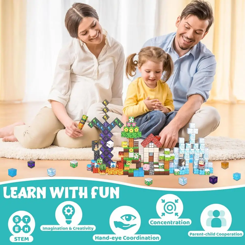 Set di cubi magnetici da costruzione, 200 pezzi, giocattoli STEM per bambini dai 4 ai 8 anni, ideali per bambini dai 3 ai 12 anni, regalo per ragazzi e ragazze