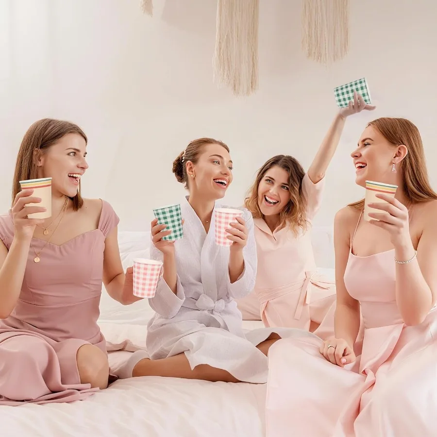 120 قطعة 9 أوقية القماش القطني كامب العازبة أكواب الشرب الورقية أكواب نزهة خضراء الوردي عشاء حفلة إعداد أكواب متقلب المتاح #5