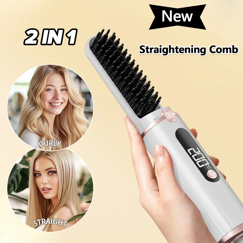 

2025 New Wireless Hair Straightener Negative Ion Heating Comb Portable Electric Anti Scald Straightening Tool Home Travel Use