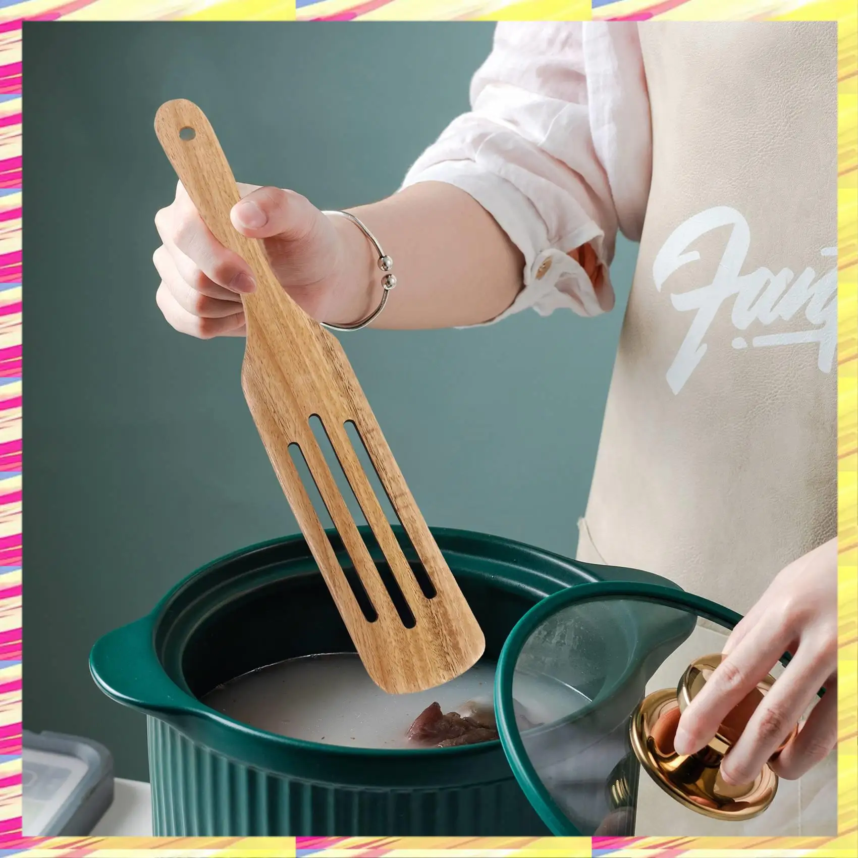 ABJJ Wooden Spurtles Set (5Pcs) - Teak Wood Kitchen Tools Set - Heat Resistant Non Stick Wood Cookware For Stirring & Mixing