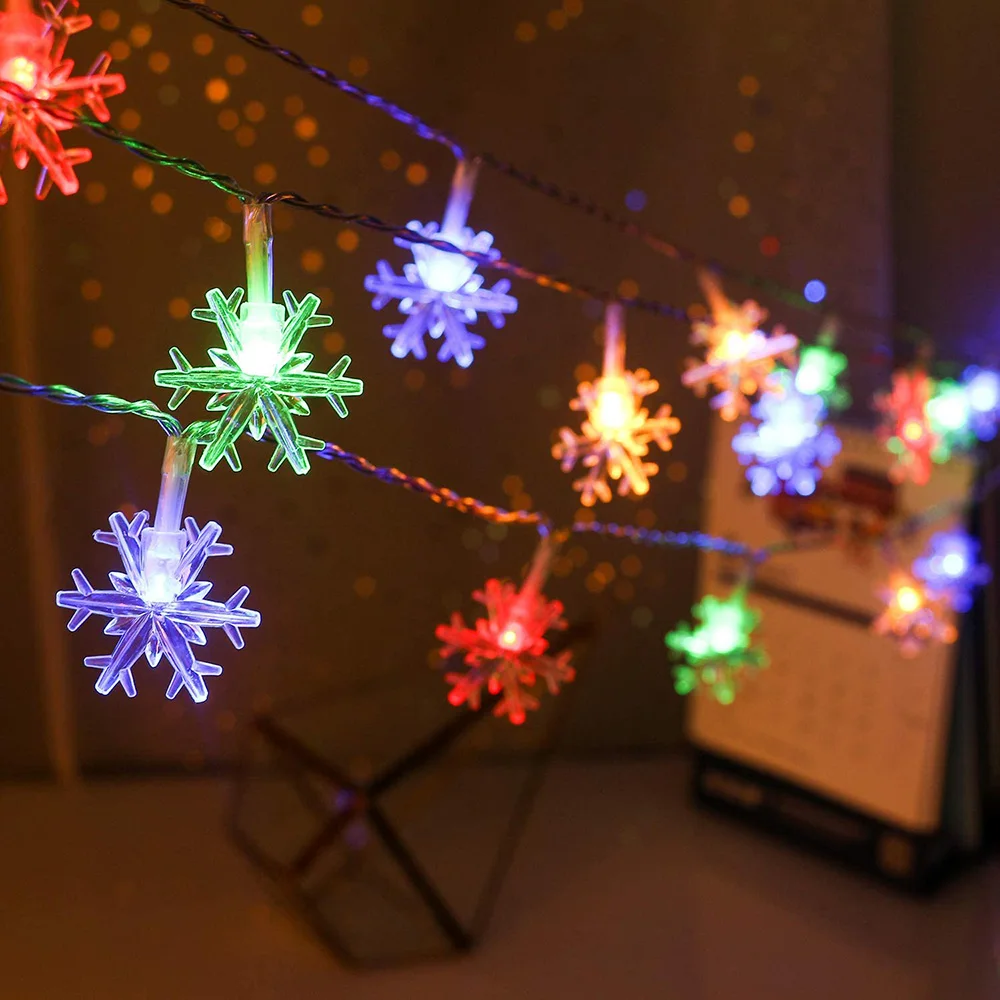 10/20/40led sneeuwvlok fee string licht batterij slinger kerst fee licht navidad xmas bruiloft nieuwjaar decoratie 1.5/3/6m