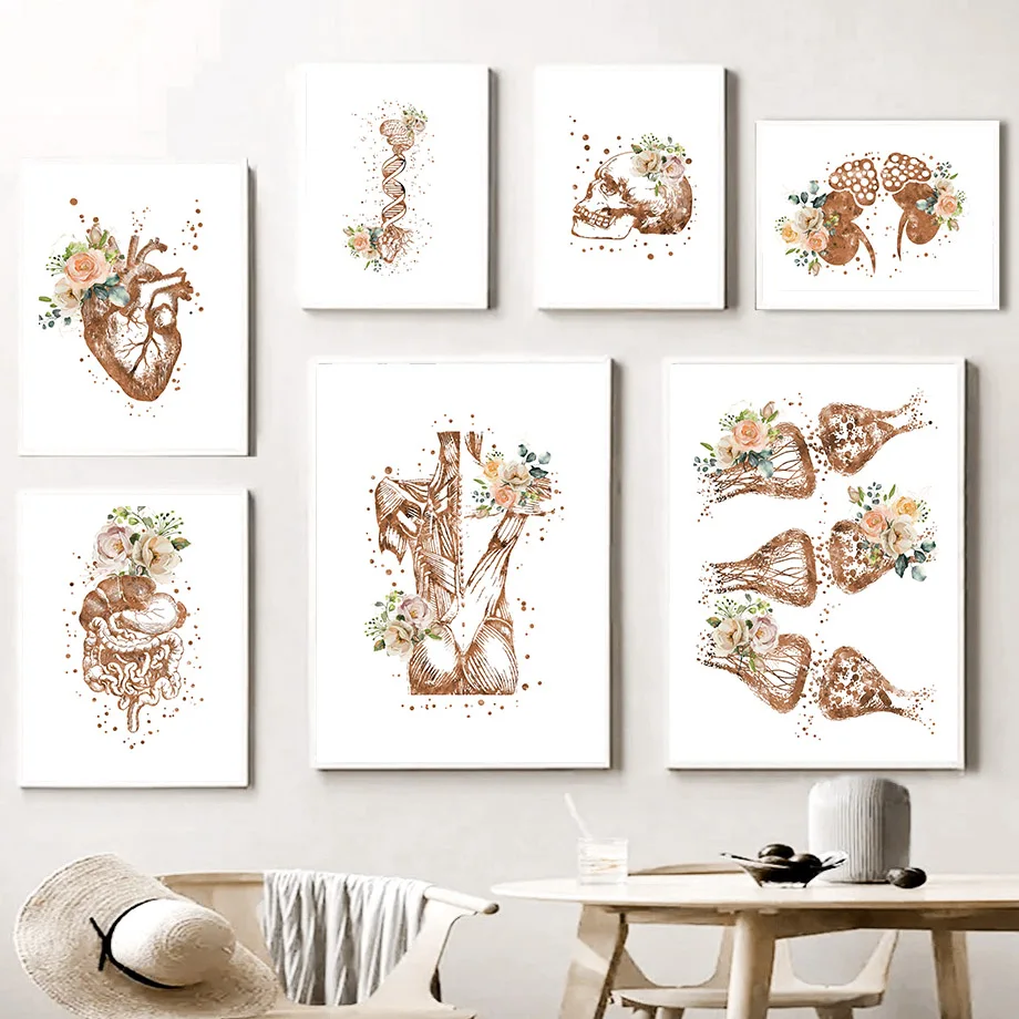 Heart Skull Kidney Skeleton Medical Anatomy Wall Art Canvas Painting Abstract Posters And Prints Wall Pictures For Clinic Decor