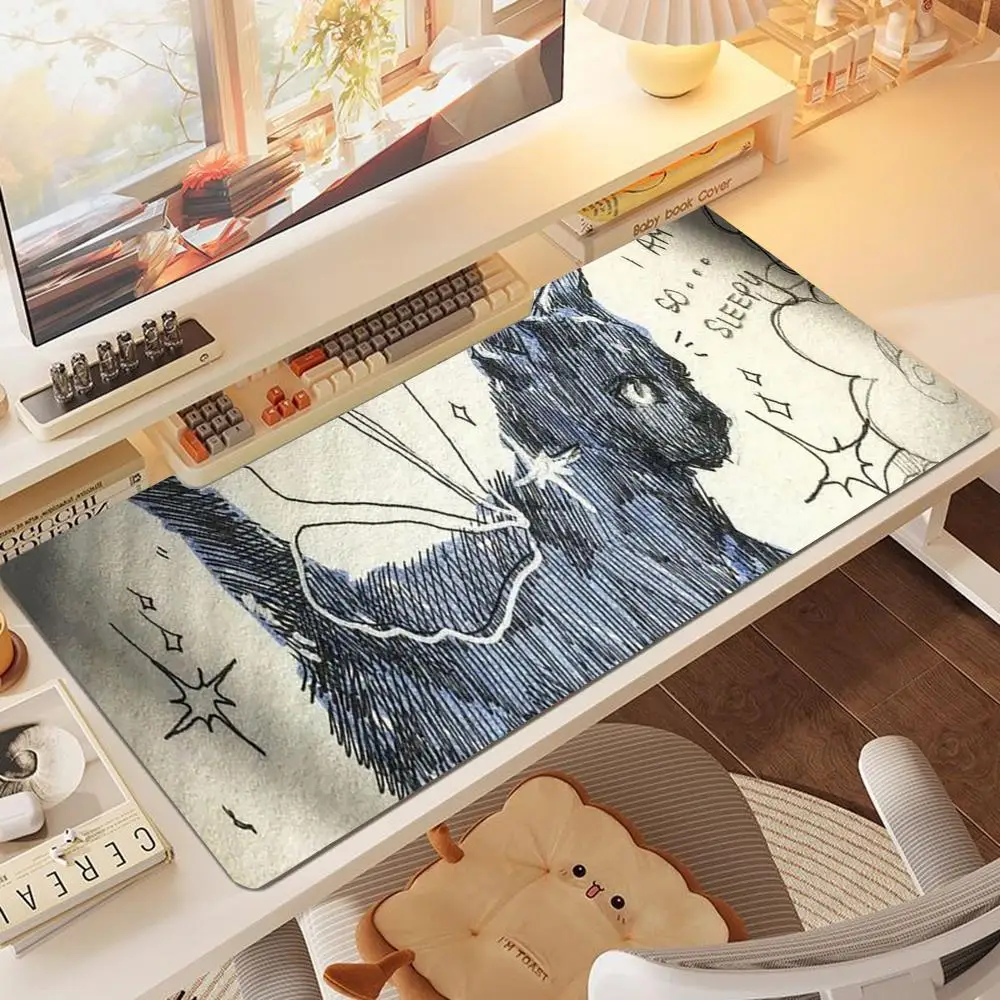 Retro Anime Two Cute Kitten Character Scene Playmat Fit Large Size Laptop Bedroom Daily Game Card Mat