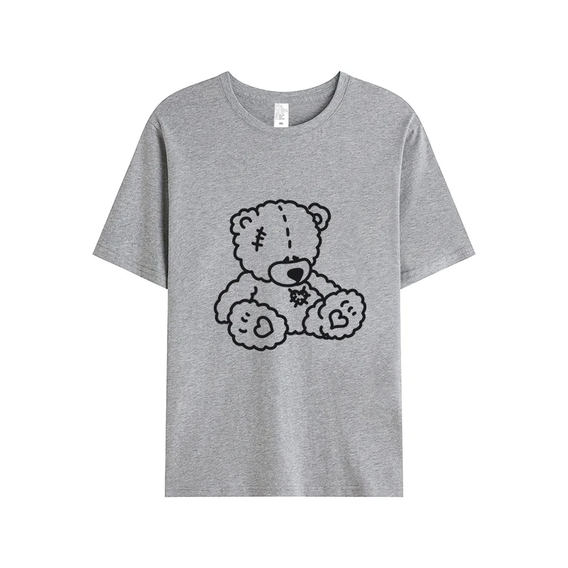 Women's Top Fashion T-shirt Teddy Bear Print Cute Top Summer Versatile Basic T-shirt Loose Fitting Women's Clothing